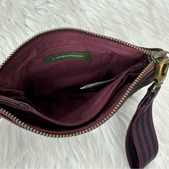 Anthropologie Women’s Maroon Leather Metallic Wristlet Small 5.5" X 7.5" - Picture 8 of 16